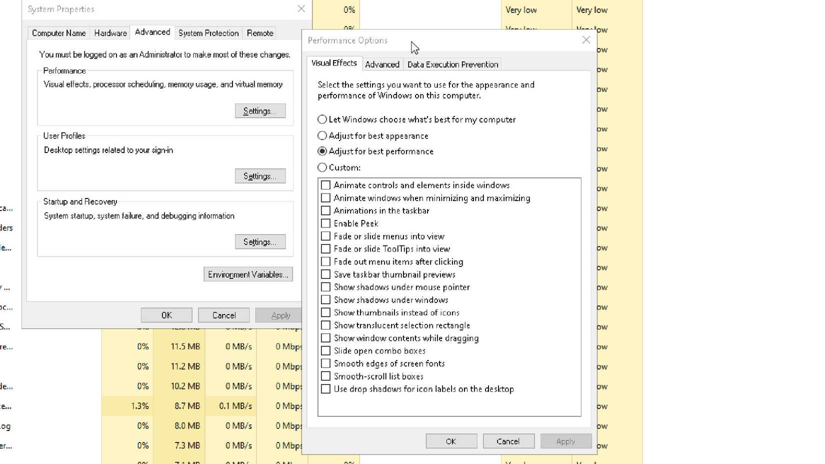 Turning off animations in PC