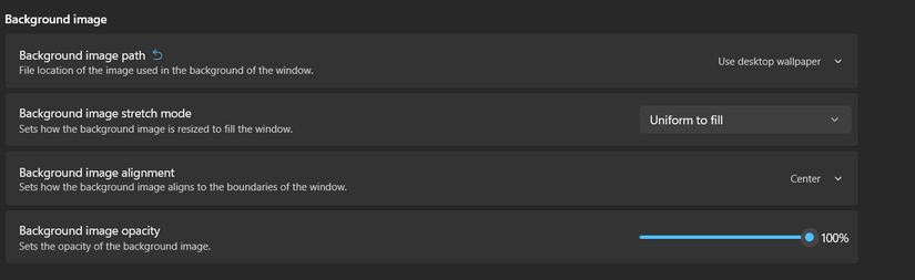 WIndows Terminal profile background image menu.