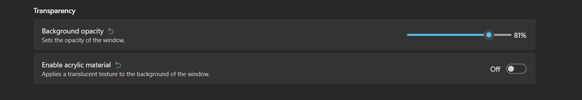 Windows Terminal profile menu transparency