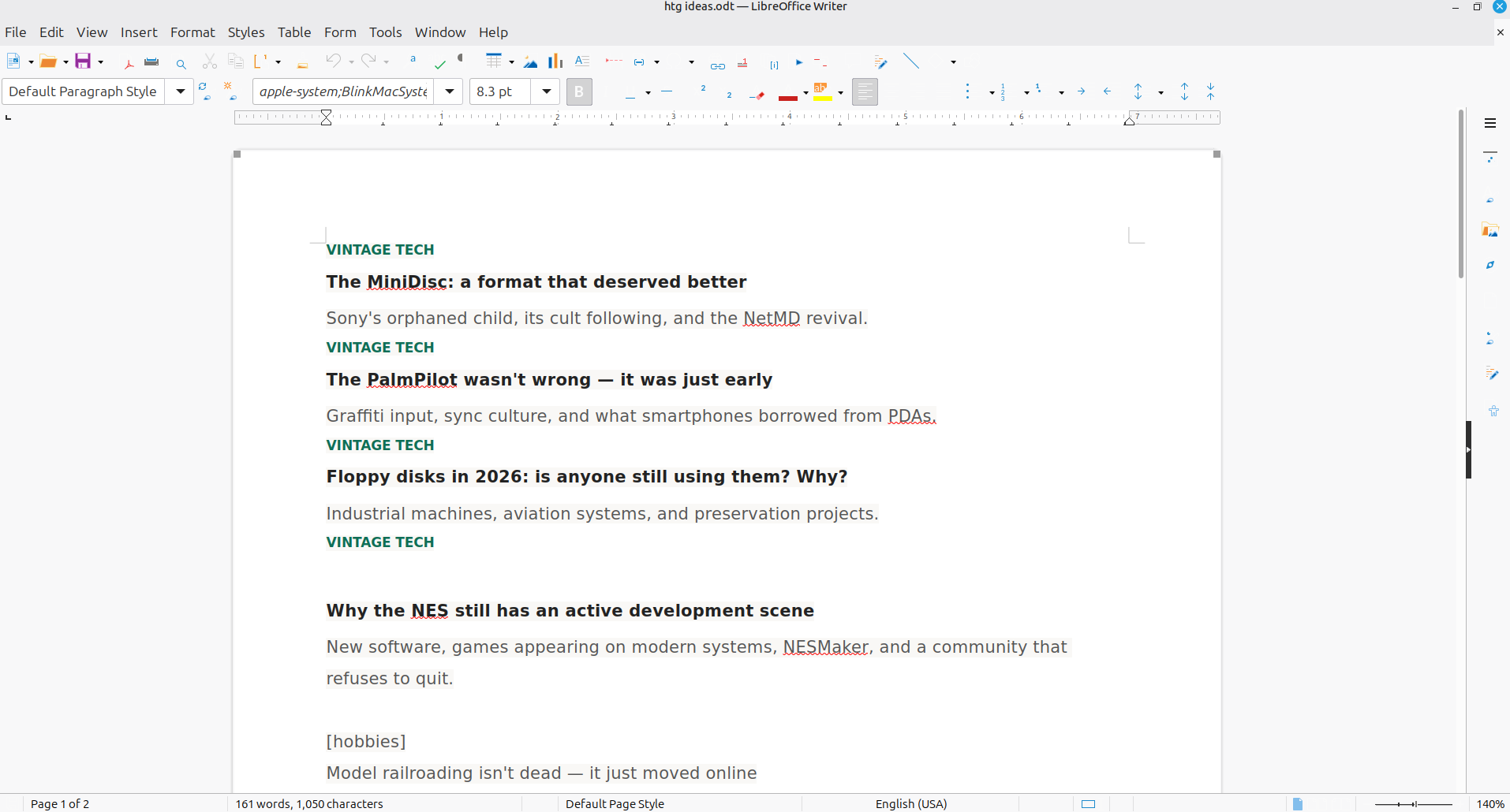 A LibreOffice Writer file showcasing formatting and text