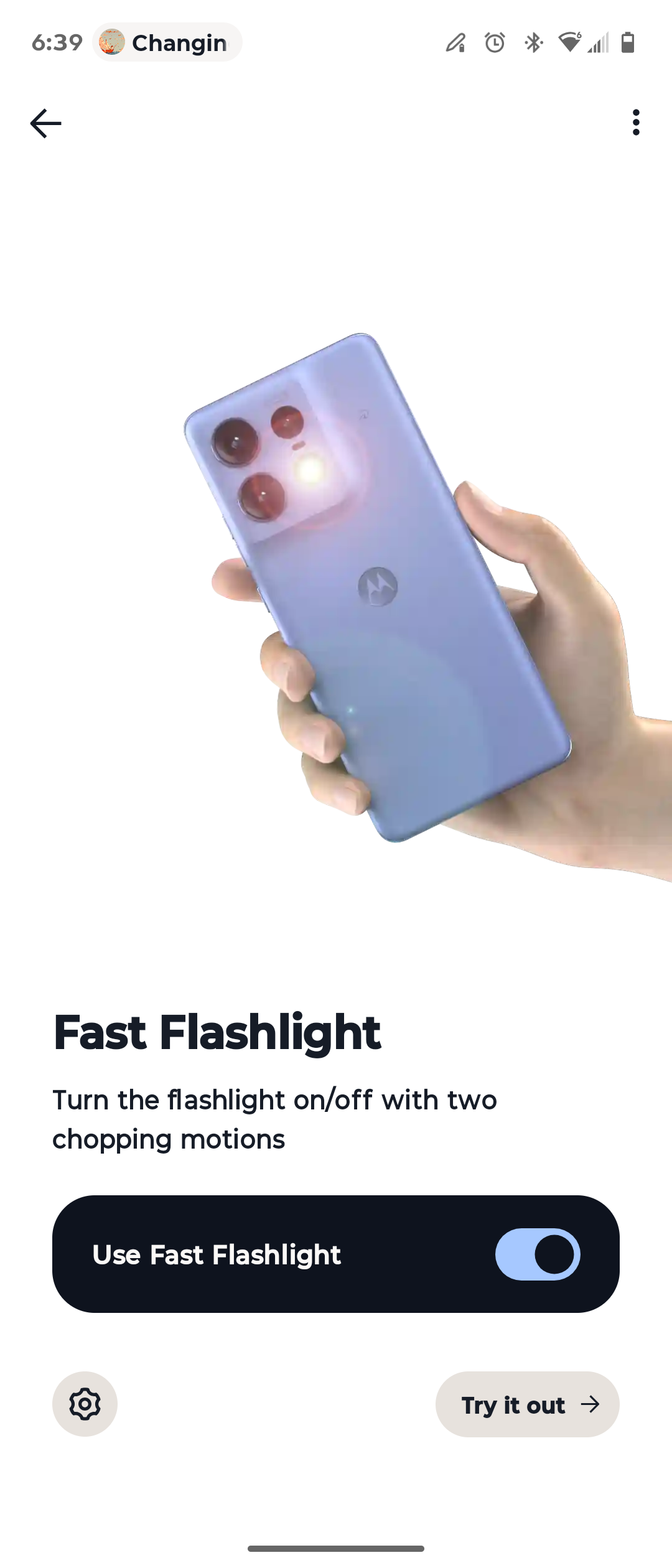 The Fast Flashlight gesture on a Motorola phone.