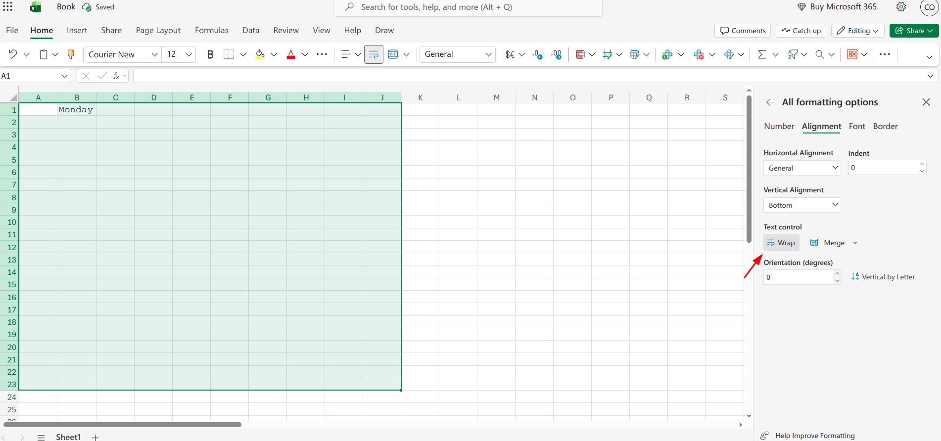 Wrapping text in a cell in Excel.