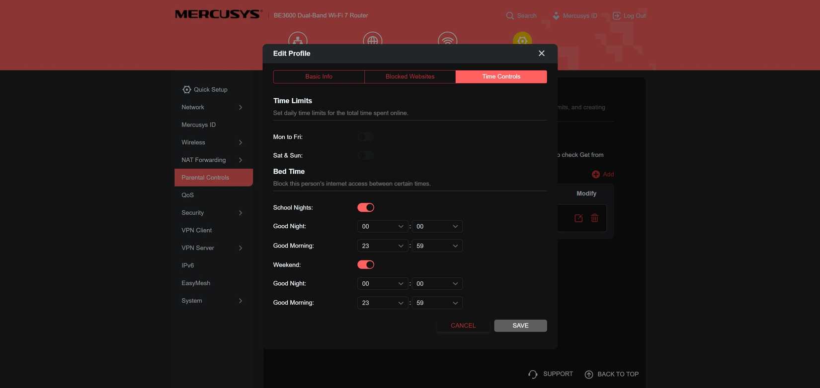 Parental control in router settings.