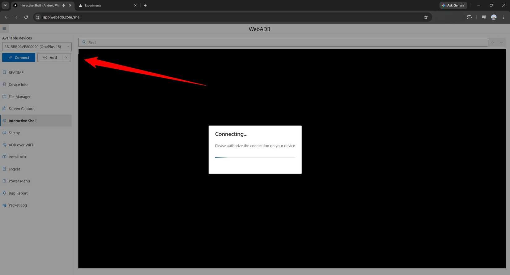 The WebADB Web app.