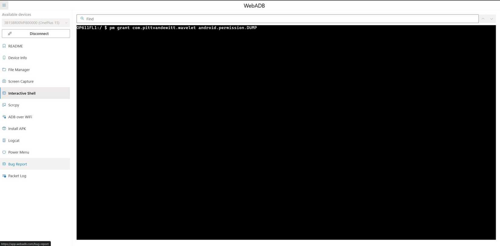 The WebADB app in Chrome.