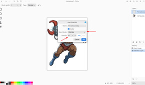 Changing the layer properties to 46-percent transparency and overlay mode.