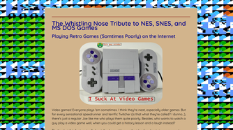 The video game streaming page of the Whistling Nose website with glitched out backgrounds.