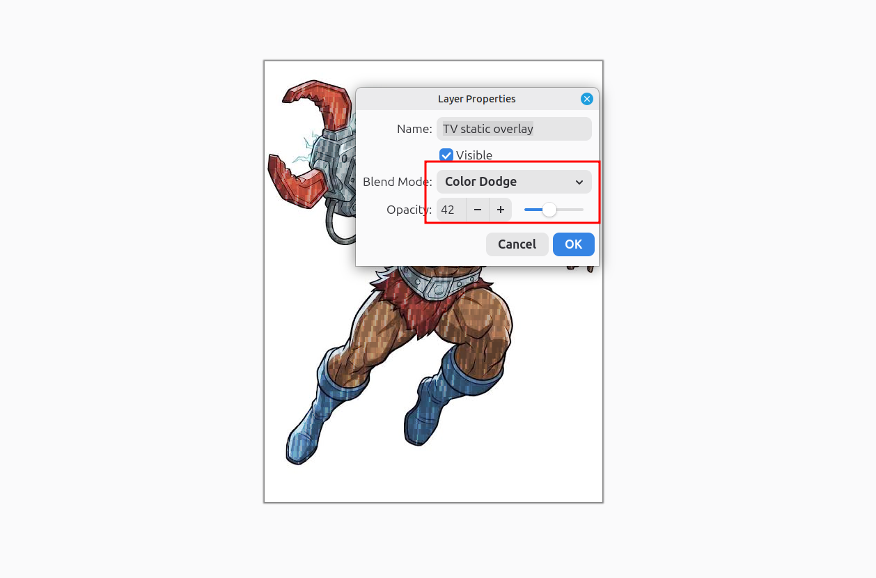 Addding a Color Dodge and lower transparency to an image in Pinta.