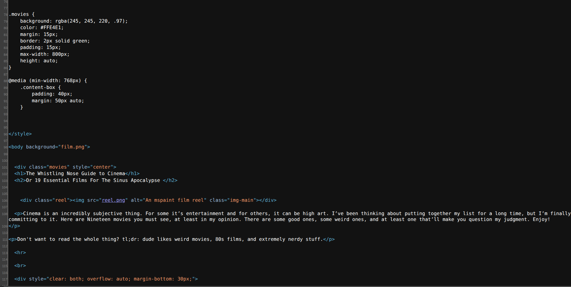 Source code for one of the pages on the Whistling Nose website.