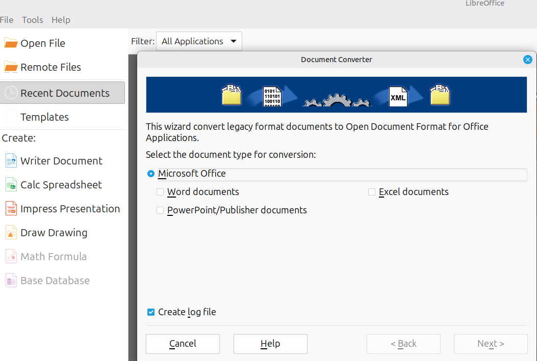 Using the document converter in LibreOffice.