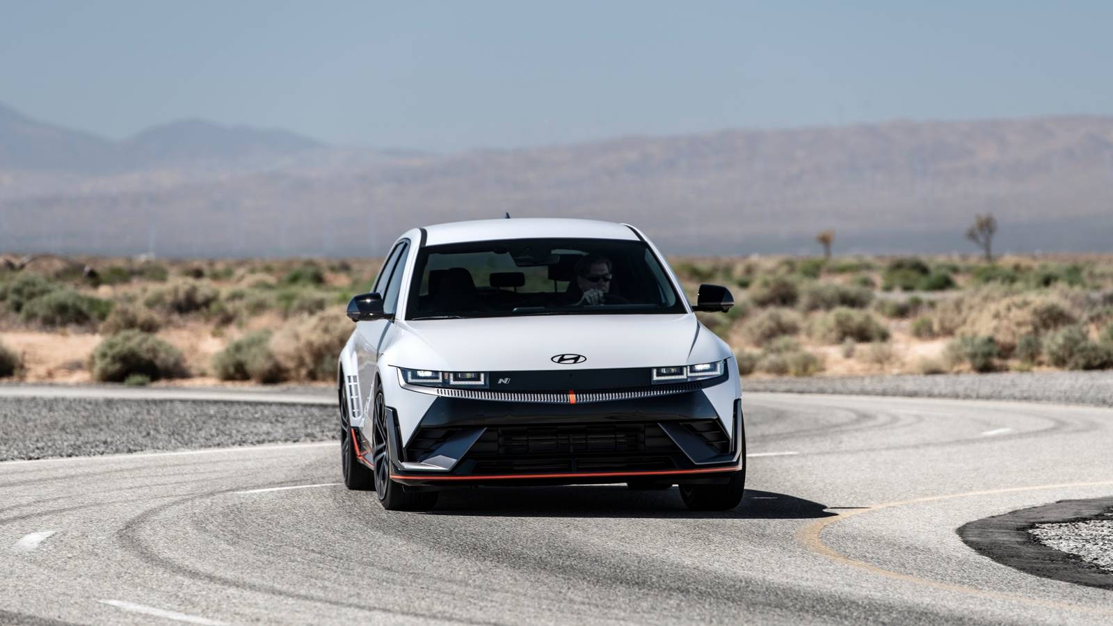 Front action shot of a 2026 Hyundai Ioniq 5 N