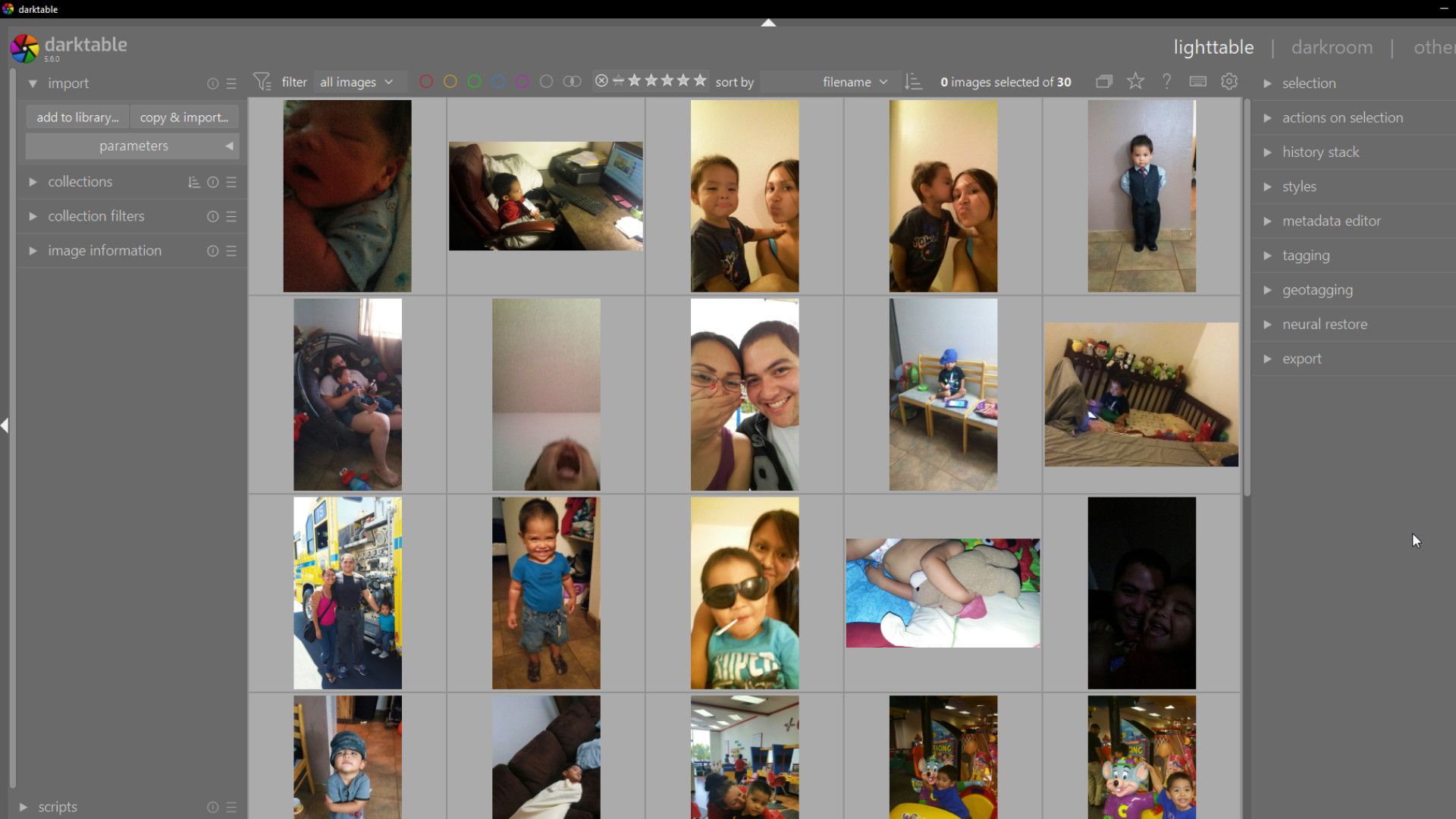 A bunch of pictures in DarkTable