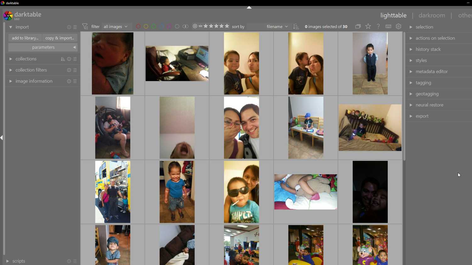 A bunch of pictures in DarkTable