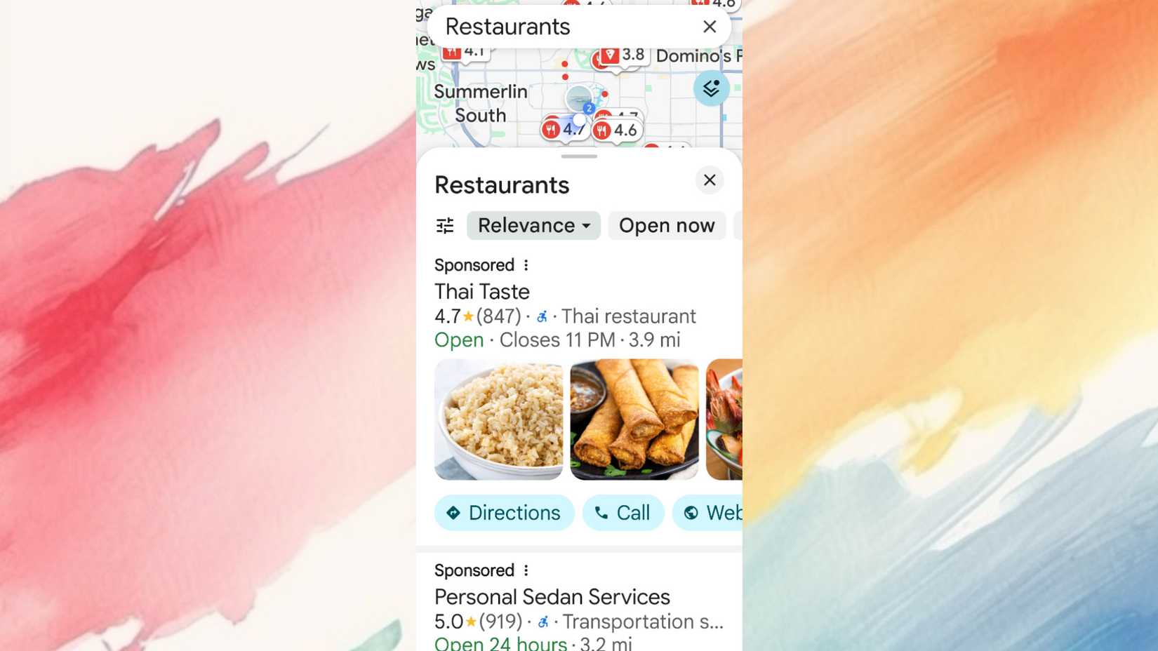 A bunch of restaurant ads on Google Maps