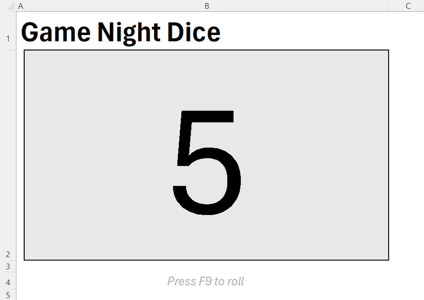 A digital dice in Microsoft Excel.