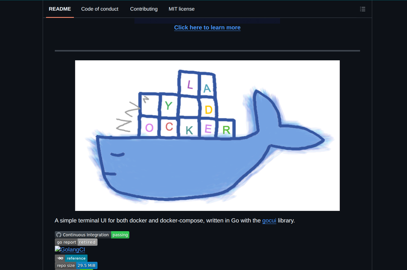 A lazy handrawn whale comprising the lazydocker logo.
