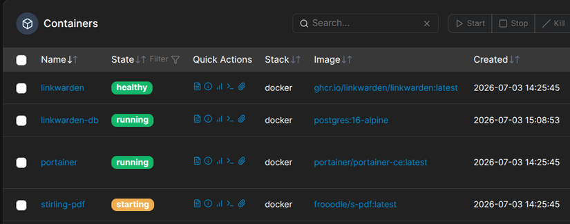 A list of current containers in a docker stack.