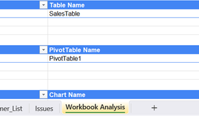 A new worksheet in Excel titled Workbook Analysis.