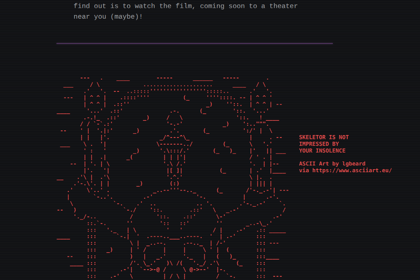 Red ASCII skeleton and crossbones.