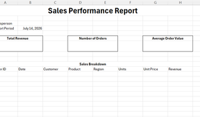 A Sales Performance Report template in Microsoft Excel.