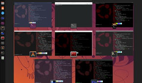 A variety of Linux terminals open inside Ubuntu activities overview.