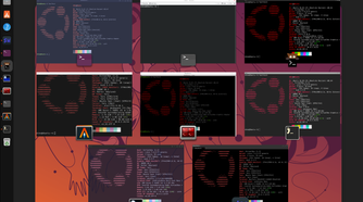 A variety of Linux terminals open inside Ubuntu activities overview.