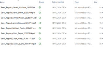 A Windows 11 folder containing various automated PDF reports.