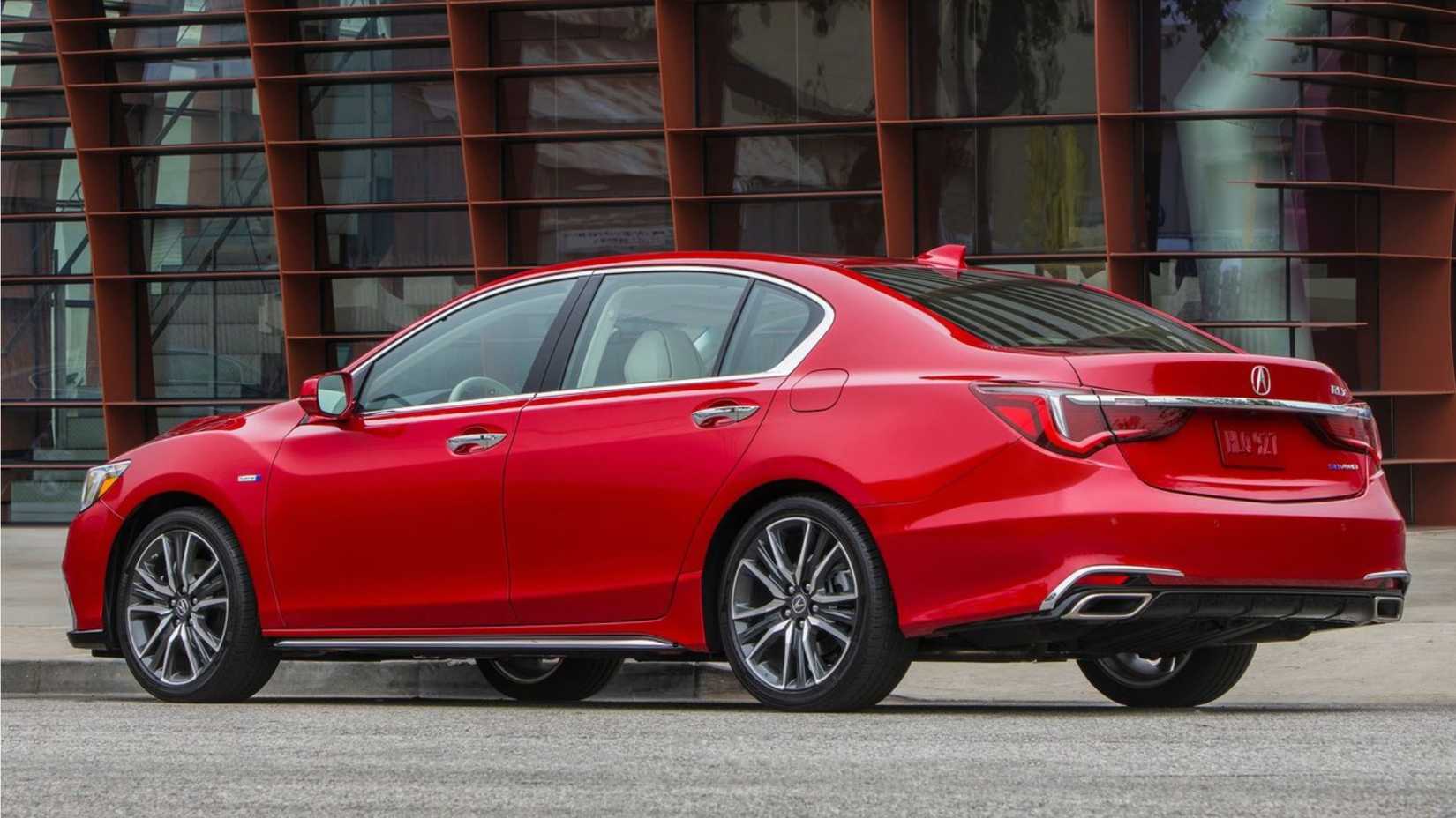 Static rear 3/4 shot of a red 2018 Acura RLX.
