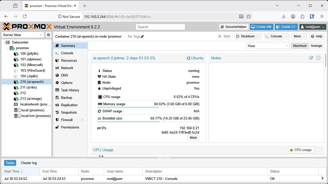 The AI speech mode in Proxmox.