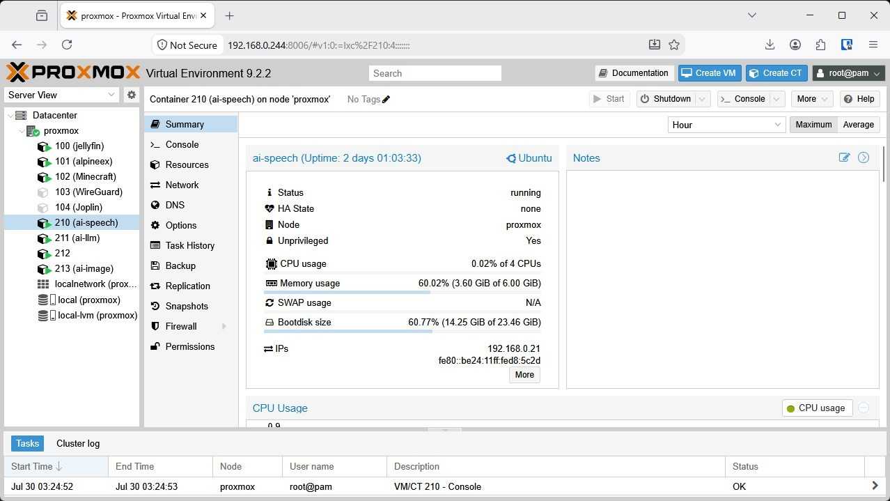 The AI speech mode in Proxmox.