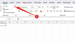 An area on the Excel ribbon is highlighted, indicating a position to right-click to expand a menu.