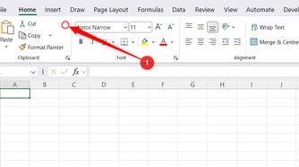 An area on the Excel ribbon is highlighted, indicating a position to right-click to expand a menu.