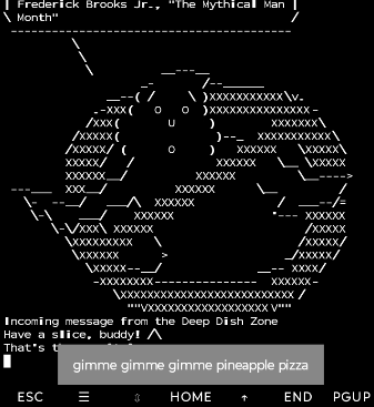 An ASCII Ghostbusters logo with several nonsensical messages appearing on the terminal screen.