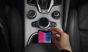 Close up of the phone storage compartment in a 2023 Alfa Romeo Stelvio
