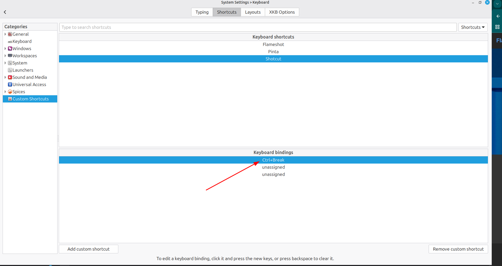 Assigning a multi-key binding to a specific shortcut.