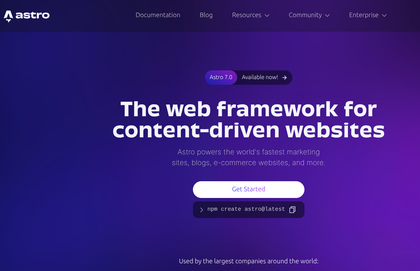 The Astro website main page.