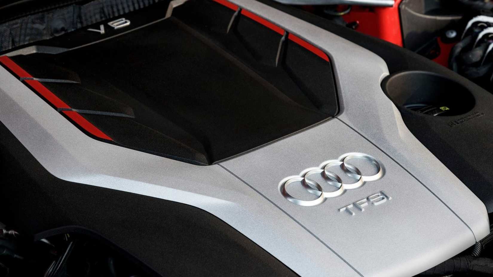 Shot of the engine under the hood of a 2017 Audi S4.