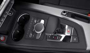 Close-up shot of the gear shifter in a 2017 Audi S4.