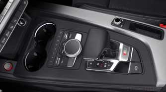Close-up shot of the gear shifter in a 2017 Audi S4.