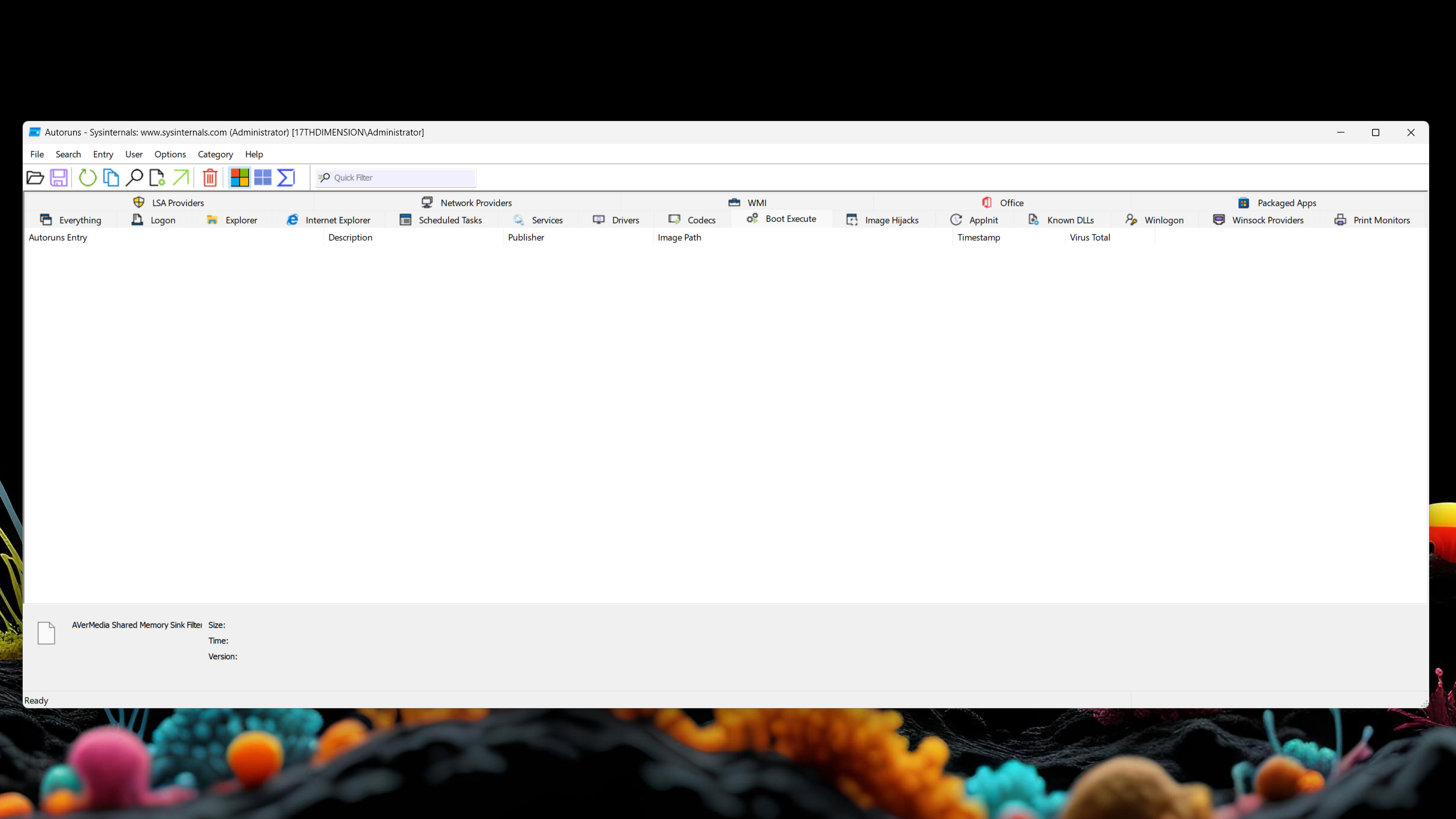 The Boot Execute tab in the Autoruns app.