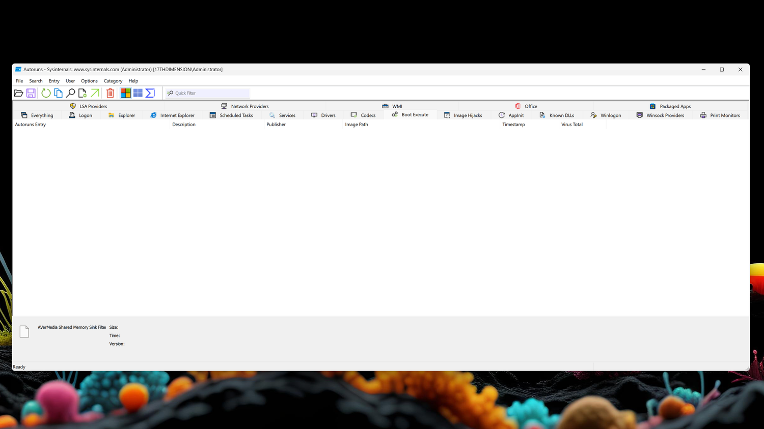 The Boot Execute tab in the Autoruns app.