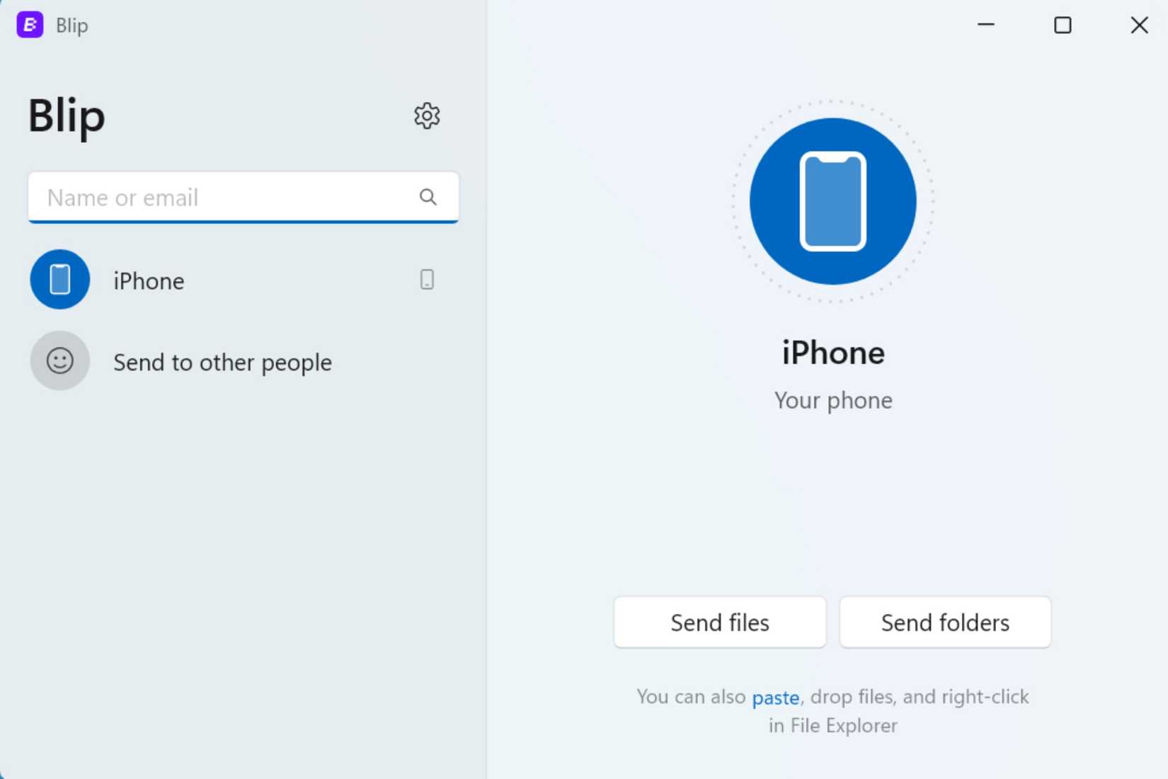 Blip can transfer files between Windows PC and another device.