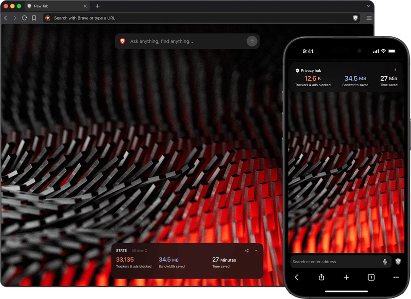 Brave Origin running on desktop and on a mobile.
