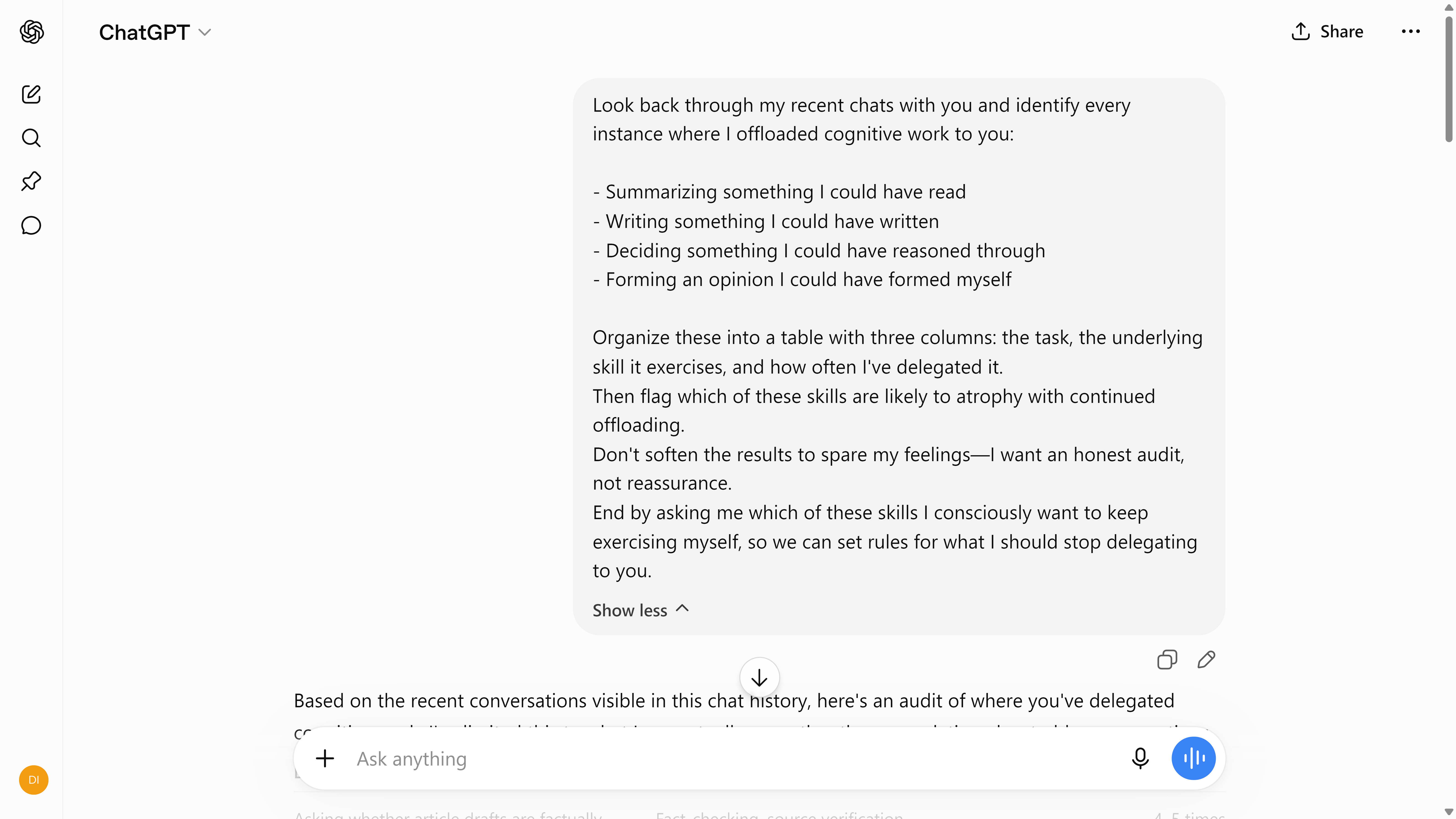 ChatGPT prompt to analyze my task delegation and what I'm offloading.
