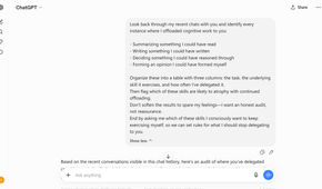 ChatGPT prompt to analyze my task delegation and what I'm offloading.