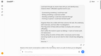 ChatGPT prompt to analyze my task delegation and what I'm offloading.
