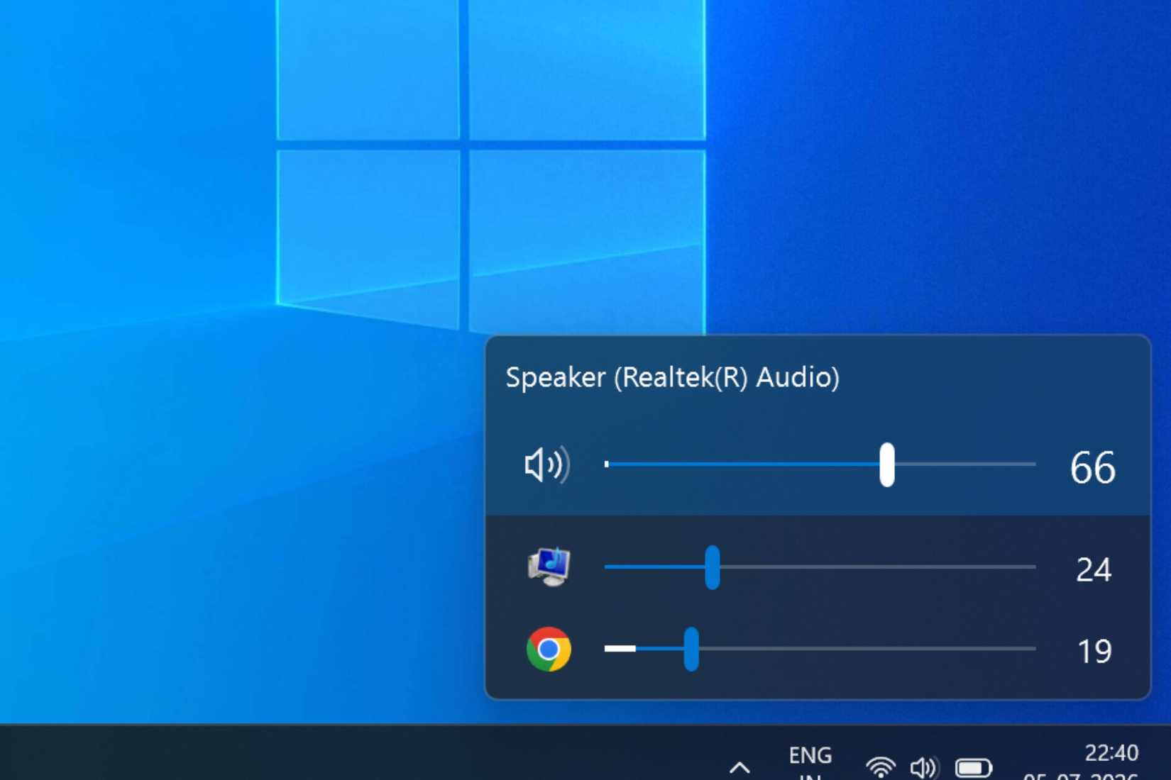 EarTrumpet lets you adjust per-app volume from taskbar.