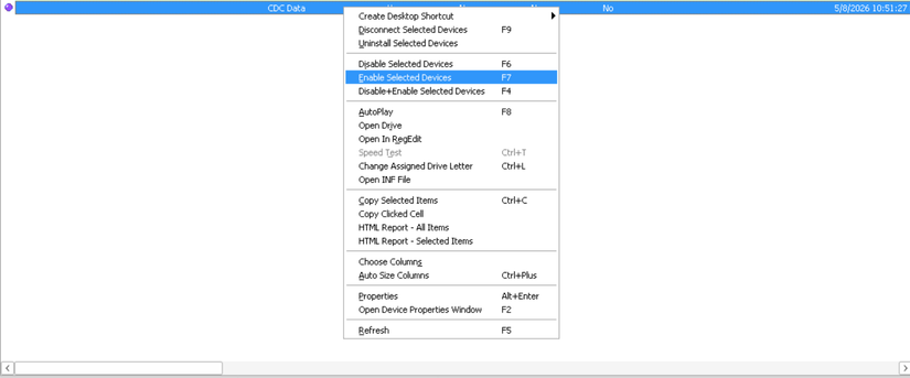 enabling and disabling a device using usbdeview