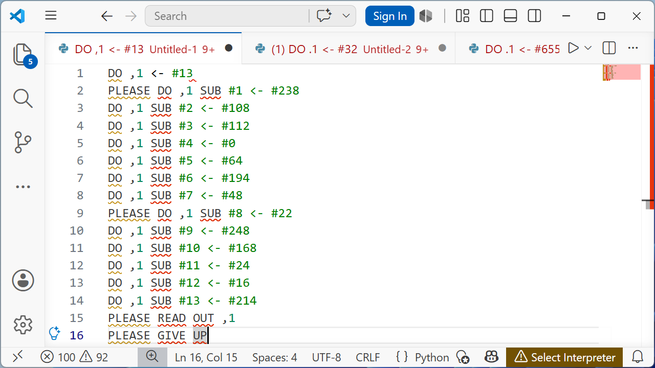 Intercal Script Examples Long before ChatGPT, this programming language only worked if you said ...