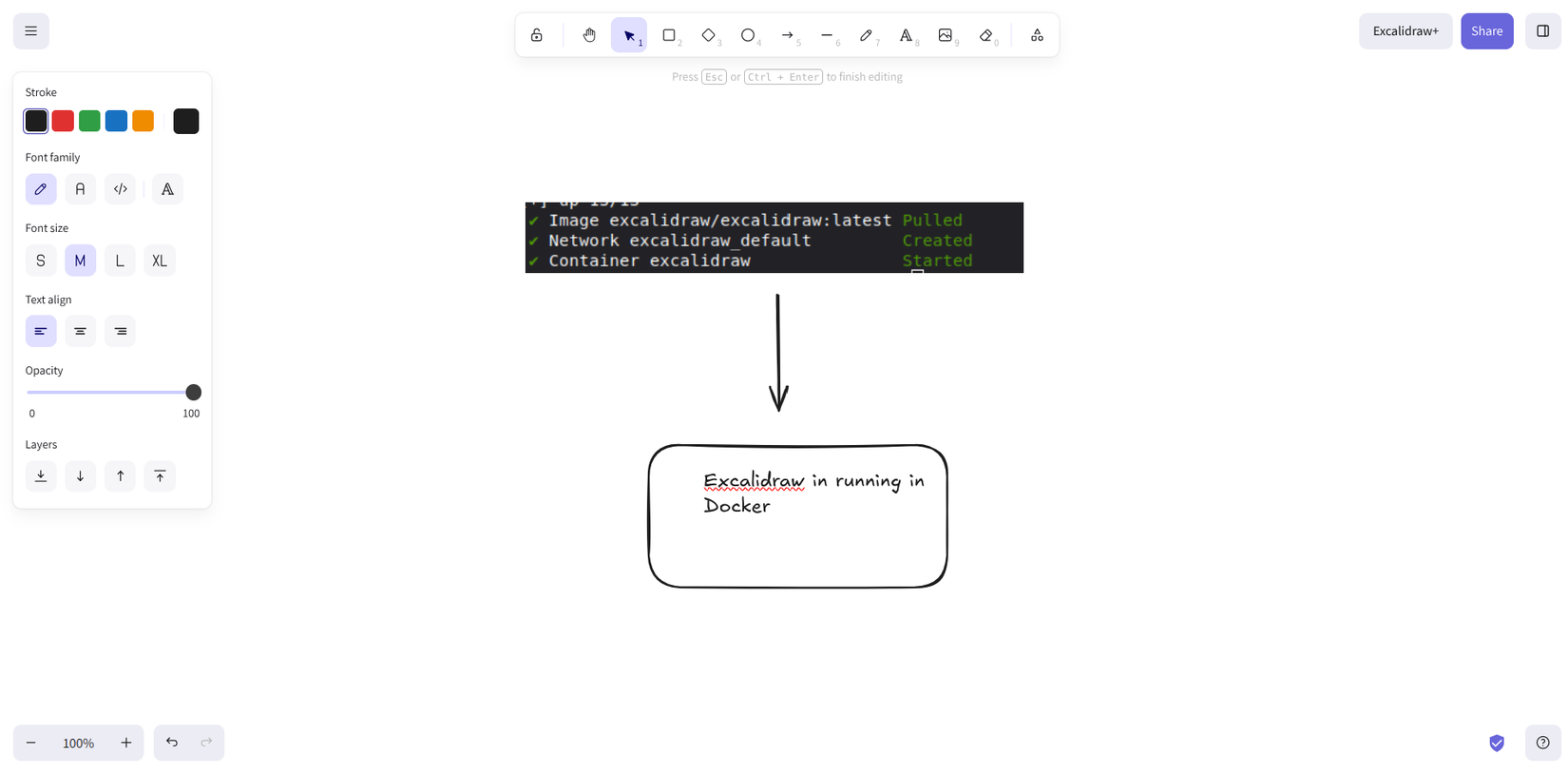 Excalidraw running via a Docker Container.